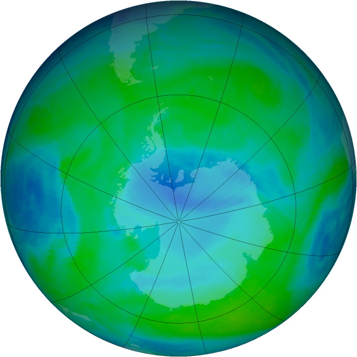 Antarctic ozone map for 10 January 1998